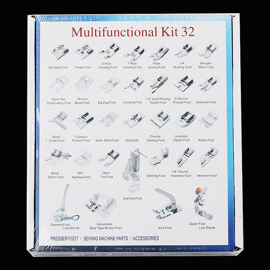 Trykfodssæt - 32 tilbehør til husholdnings multifunktionssymaskine