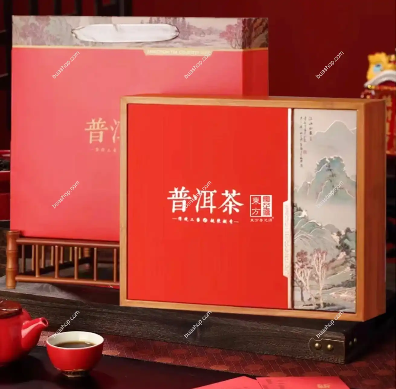 古树普洱茶景迈礼盒装 配手提袋 357g/盒-普洱生茶